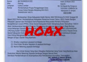 [ HOAKS ] Beredar Surat Kadinsos Kediri Kepada Pengurus Yayasan/Lembaga Se – Kabupaten Kediri