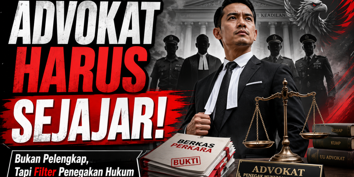 ADVOKAT HARUS BERDIRI SEJAJAR DENGAN PENEGAK HUKUM LAINNYA: BUKAN PELENGKAP, TETAPI FILTER PENEGAKAN HUKUM